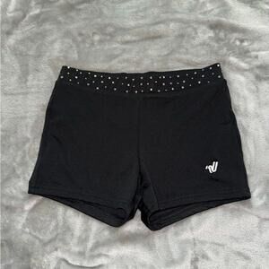 Varsity Black Athletic Shorts with Studded Waistband